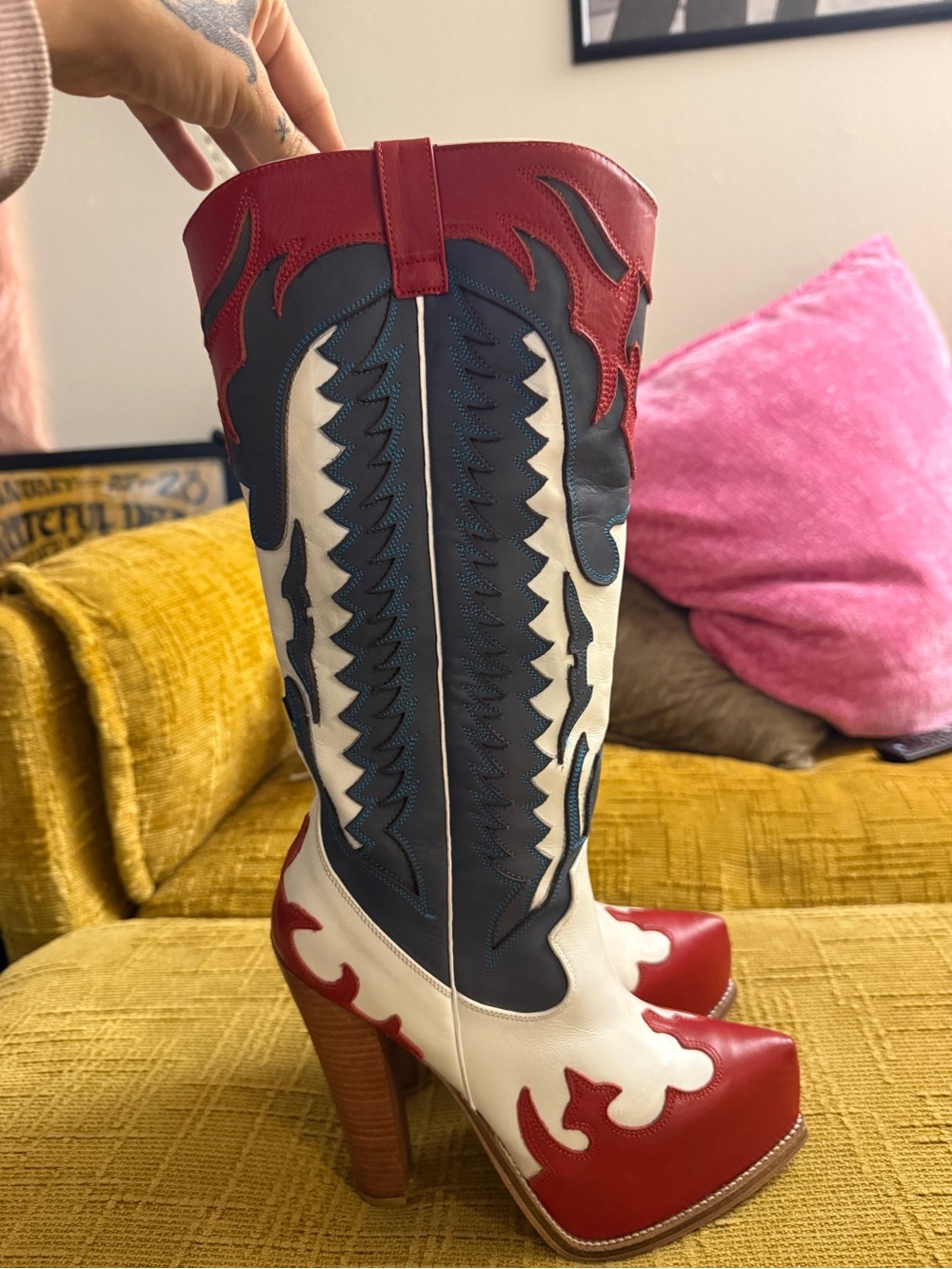 Rare platform Jeffrey Campbell Leather Western-Style High Heel Boots - Picture 5 of 6